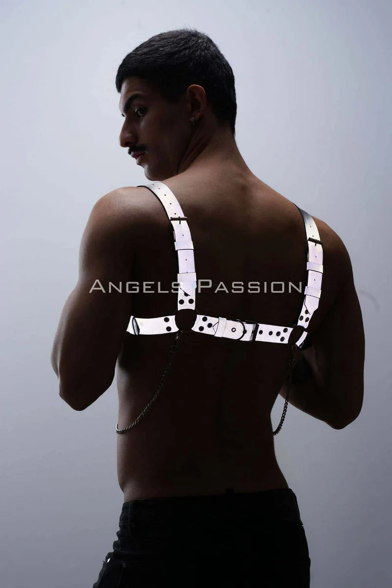 Festival reflective white chest harness with silver
