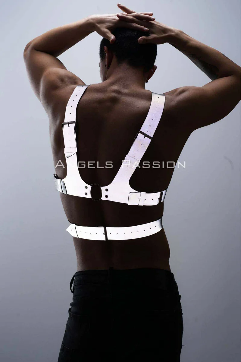 Reflective festival harness white with rivets