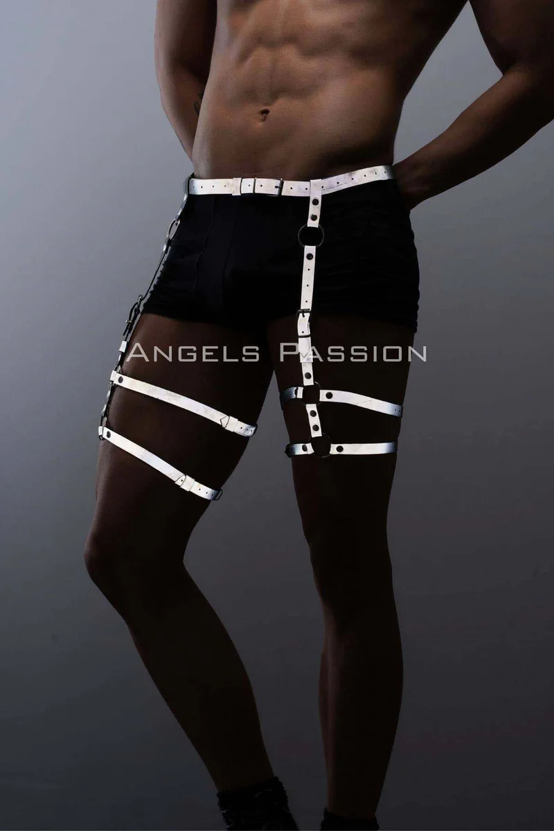 Reflective Vegan Leather Harness Close