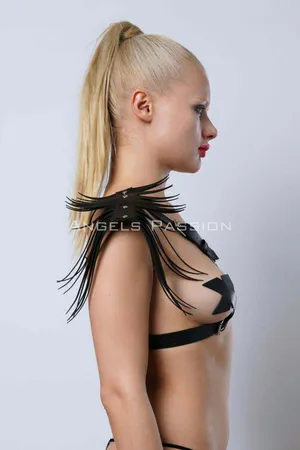 Shoulder Tassel Chest Harness, Leather Tasseled Shoulder Harness - APFT1240