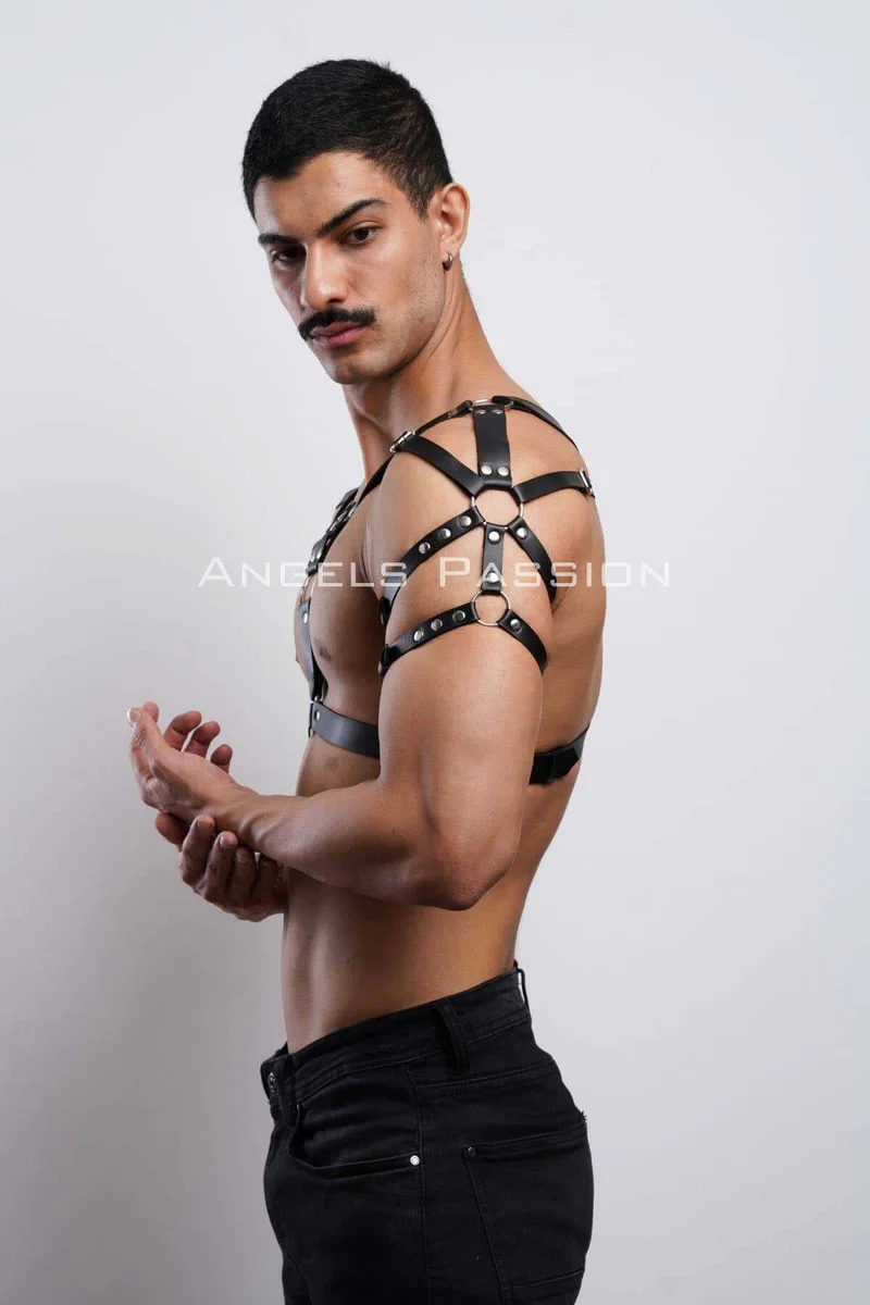 Mens clubwear black harness set with