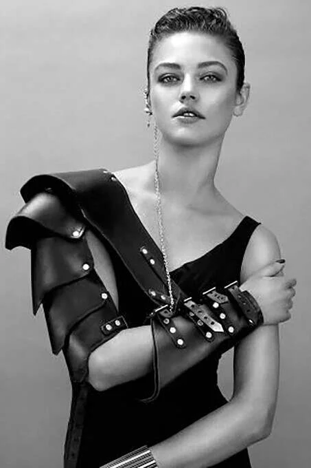 Vegan Leather Shoulder Harness Black Model Front View