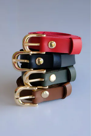 4-Piece Belt Set, Black Belt - Red Belt - Khaki Belt - Tan Belt (Gold Accessory)