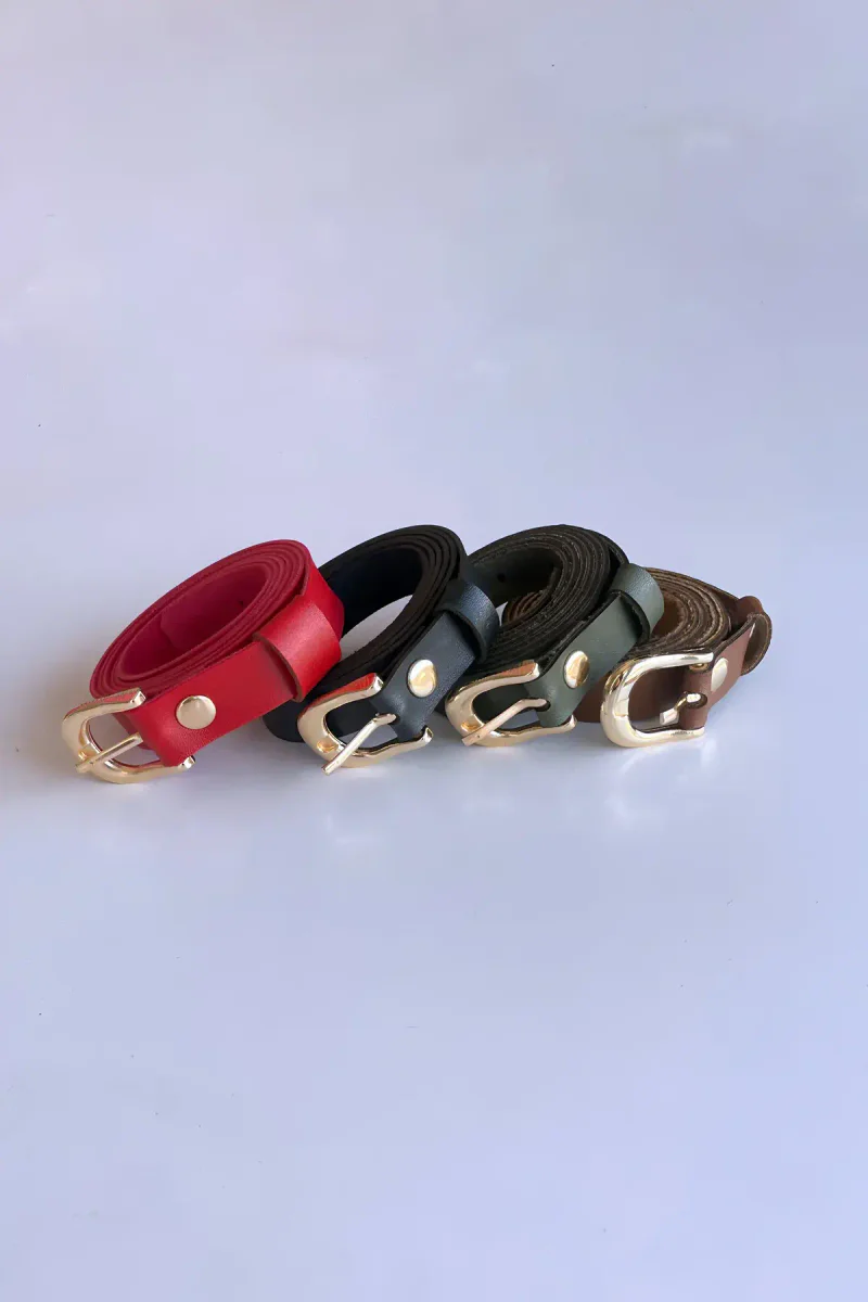 4-Piece Belt Set, Black Belt - Red Belt - Khaki Belt - Tan Belt (Gold Accessory)
