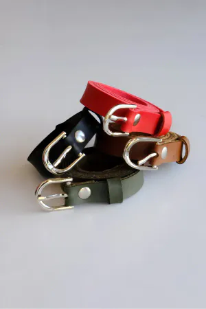 4-Piece Belt Set, Black - Red - Khaki and Taba Belt (Silver Accessory)