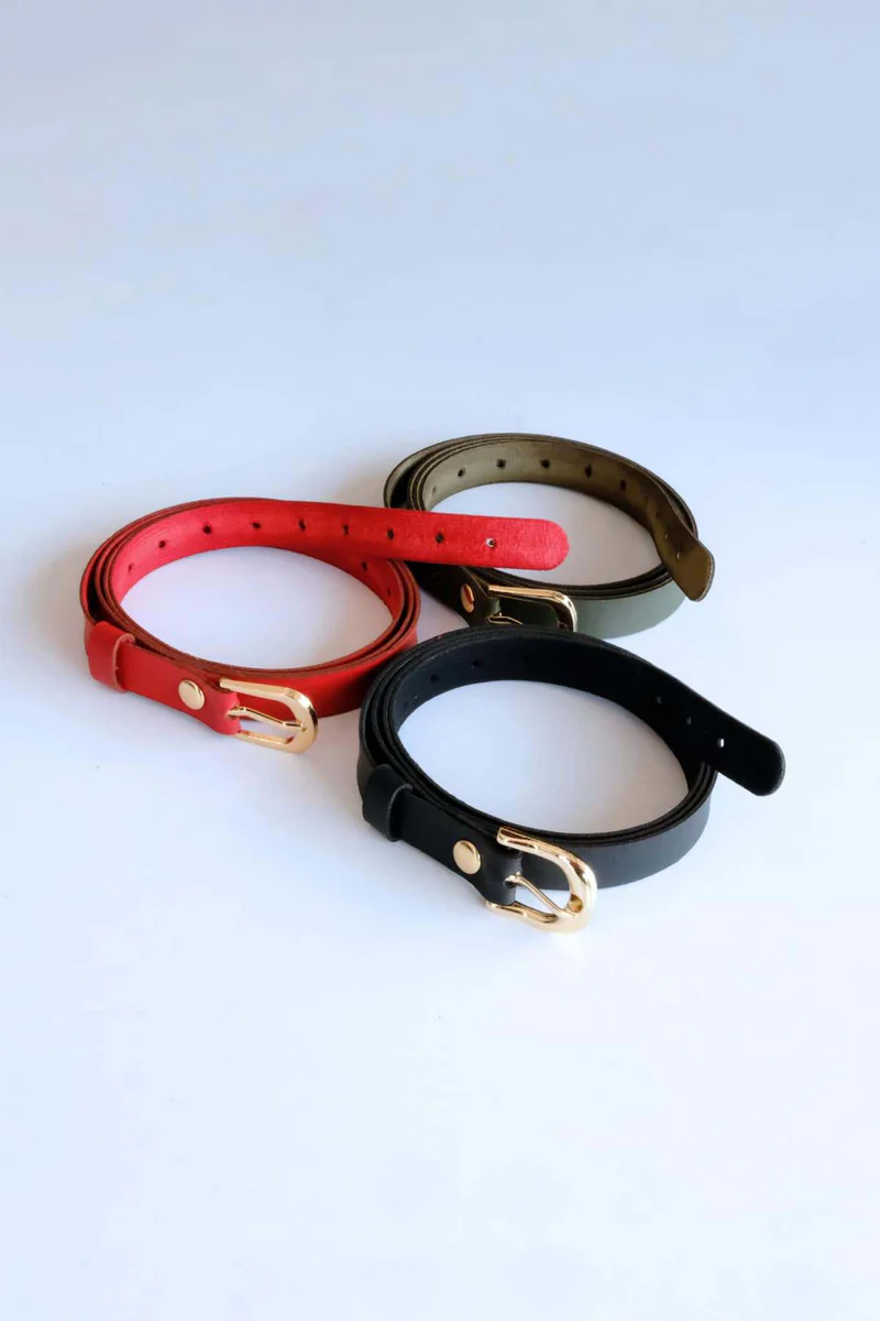 3-Piece Belt Set, Black - Red and Khaki Belt (Gold Accessory)