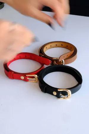 3-Piece Belt Set, Black - Red and Tan Belt (Gold Accessory)