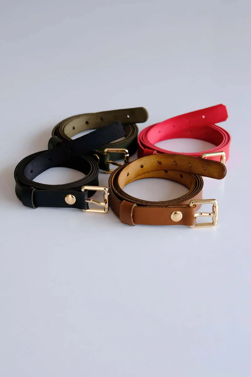 Square Buckle Detailed Belt Set 4-Piece - Gold Accessory - Black - Red - Khaki - Tan
