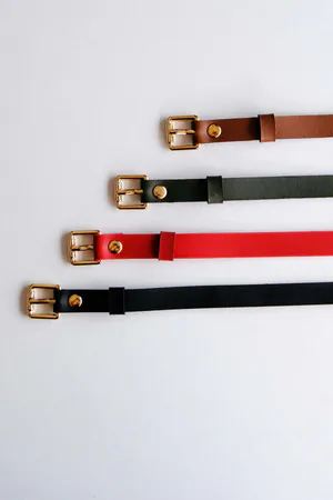Square Buckle Detailed Belt Set 4-Piece - Gold Accessory - Black - Red - Khaki - Tan