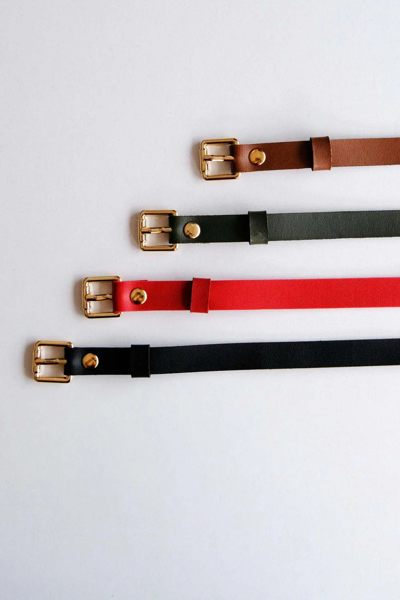 Square Buckle Detailed Belt Set 4-Piece - Gold Accessory - Black - Red - Khaki - Tan