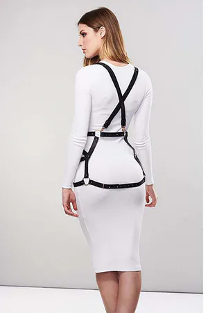 Sexy Leather Dress with Leather Harness - APFT1390