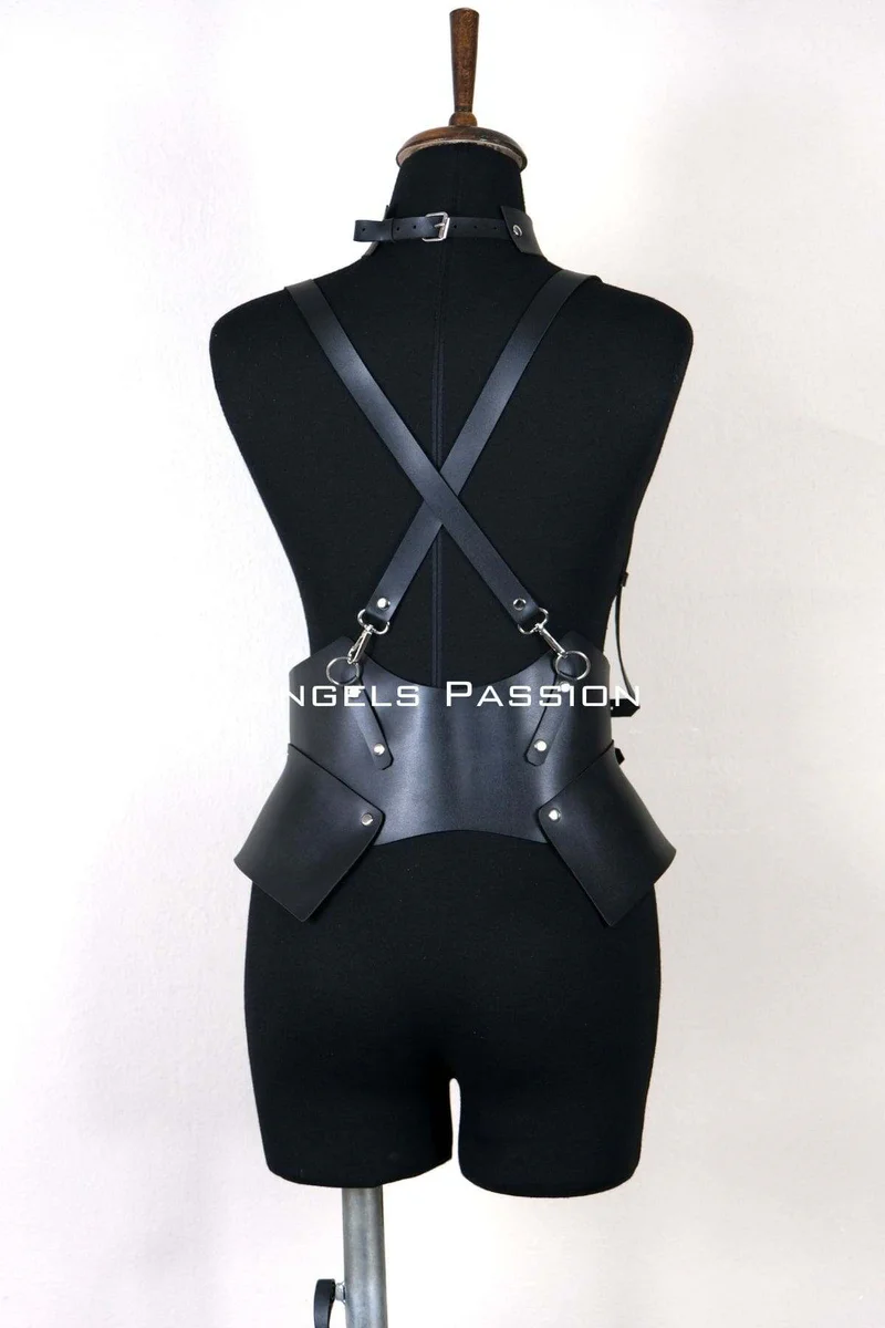 Gothic black faux leather harness set