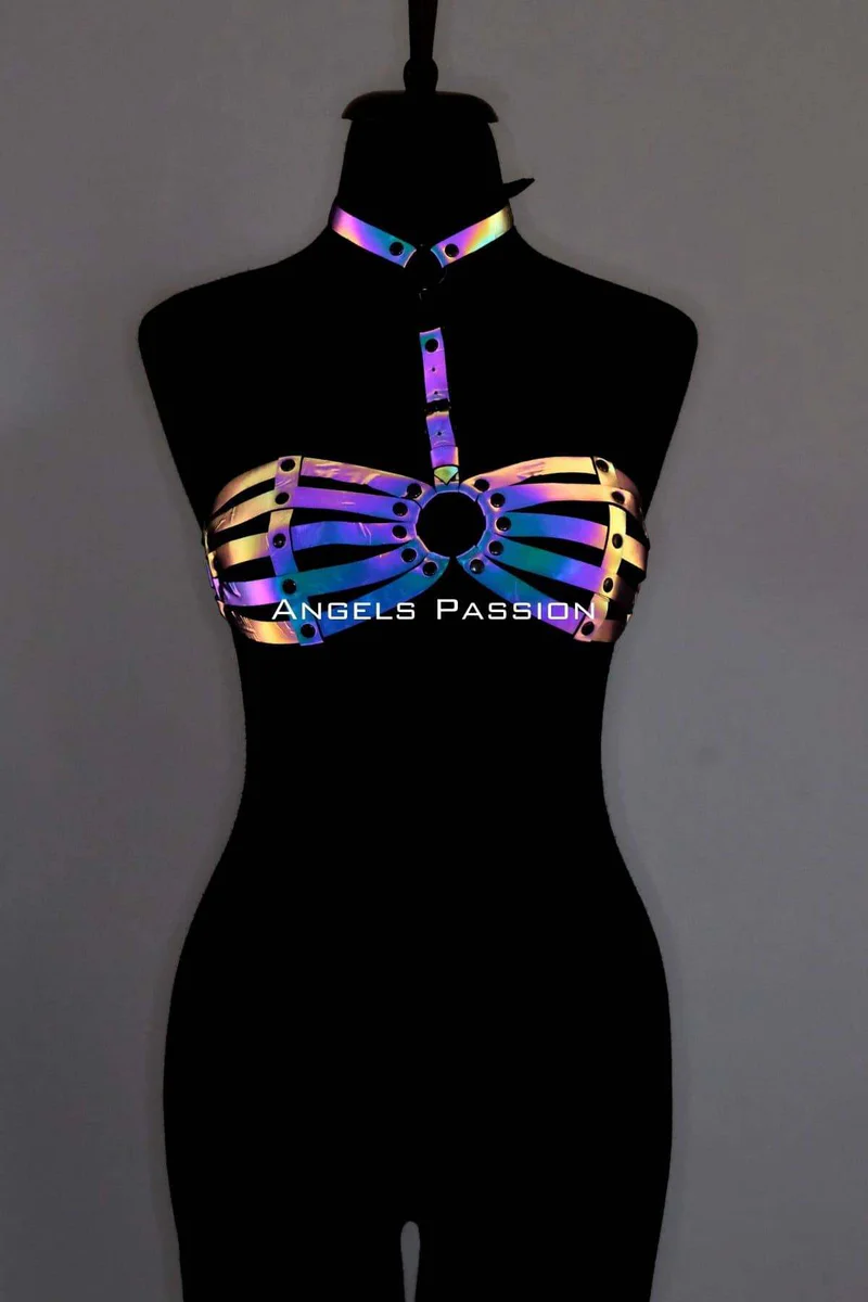 Reflective Harness Bra Top Rave Festival Holographic Set