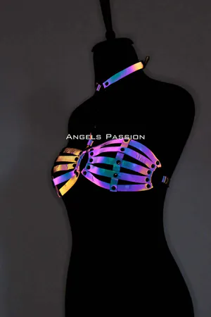 Reflective Harness Bra Top Rave Festival Holographic Set