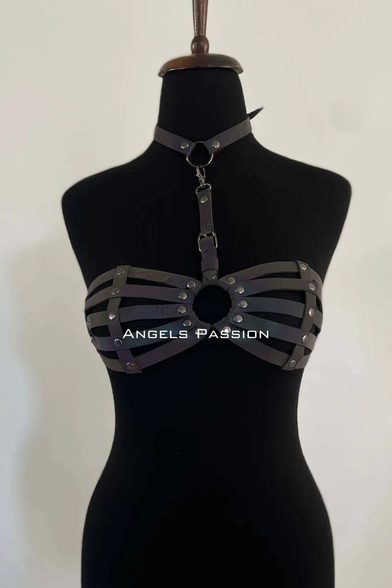 Reflective Harness Bra Top Rave Festival Holographic Set