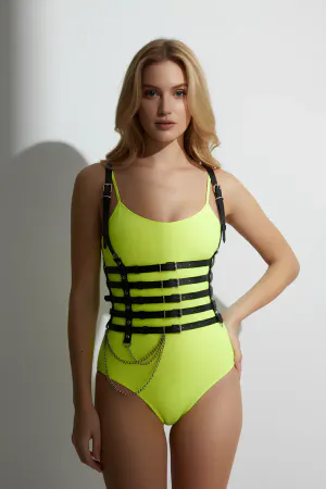 5 Row Leather Belt with Chain Detail, Leather Corset Belt - APFT626