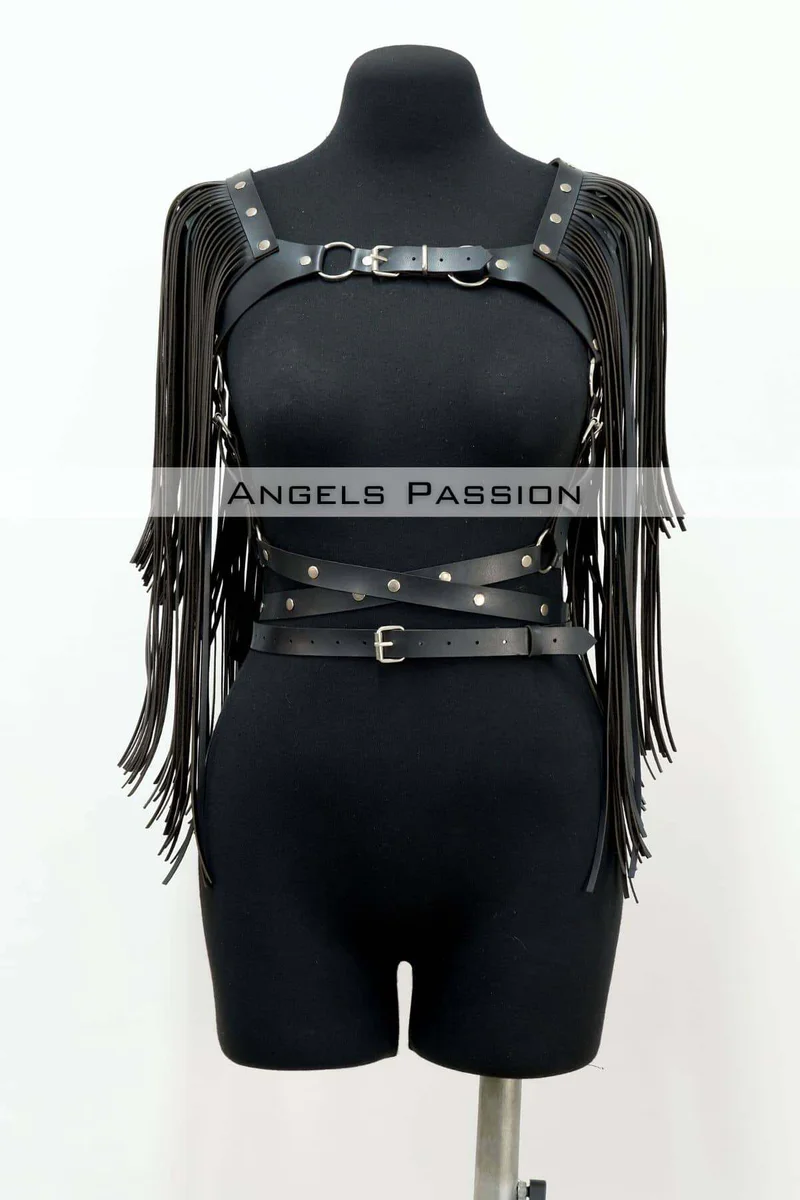 Leather Chest Harness with Tassels - Adjustable Body Accessory