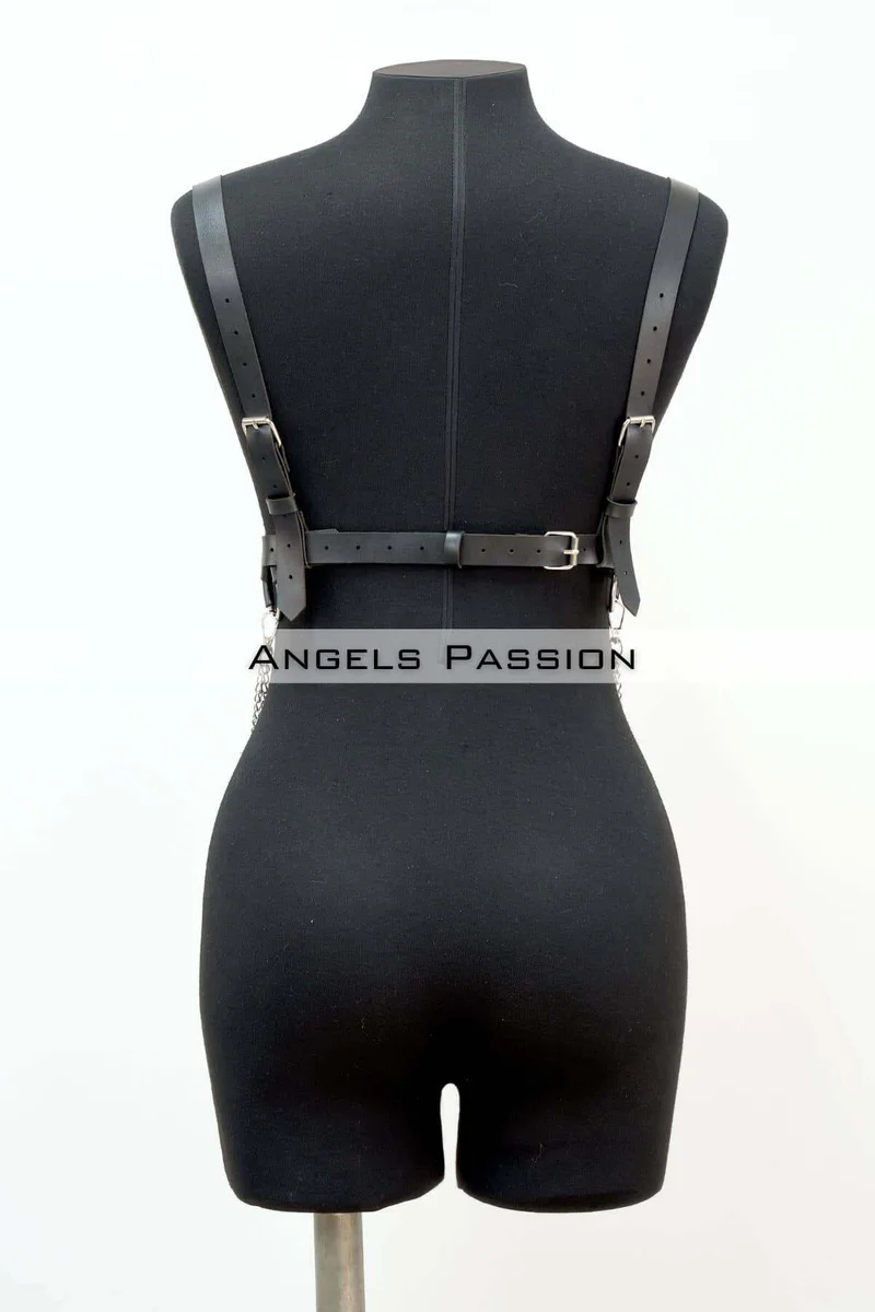 Adjustable Leather Chest Harness with Chain Detail