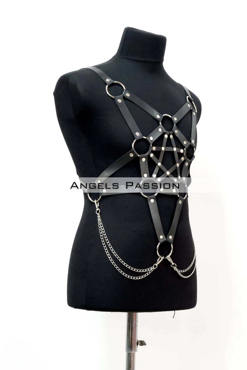 Black faux leather waist harness