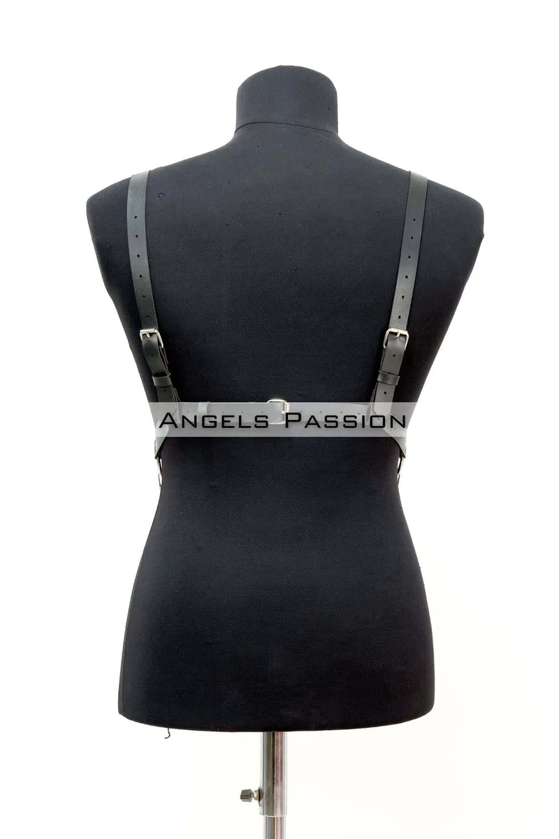 Fashion body harness black studio shot with