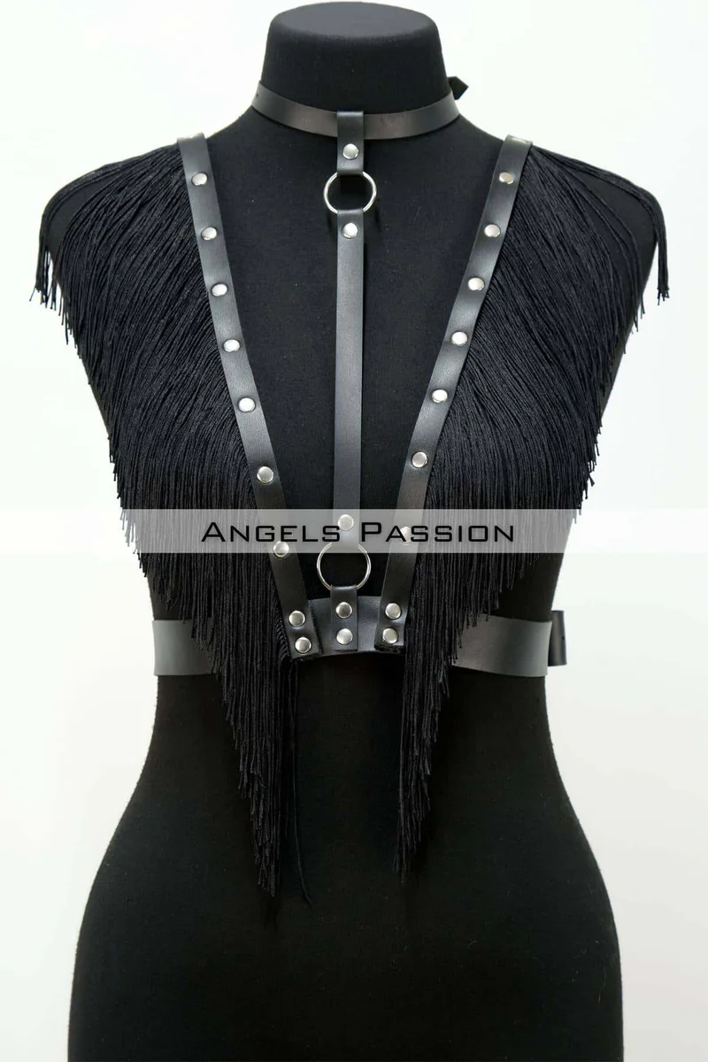 Fringe Leather Chest Harness - Adjustable Body Accessory