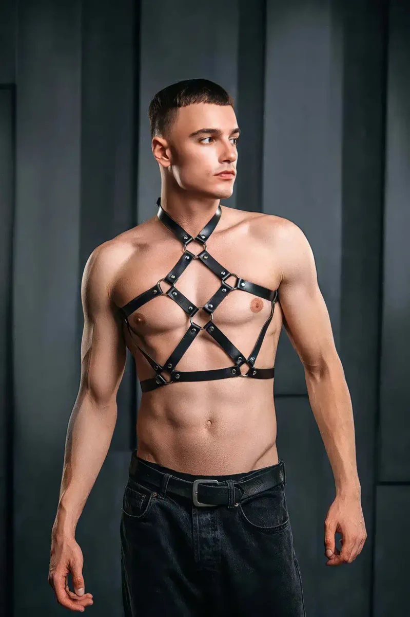 Black Caged Chest Harness Side View with