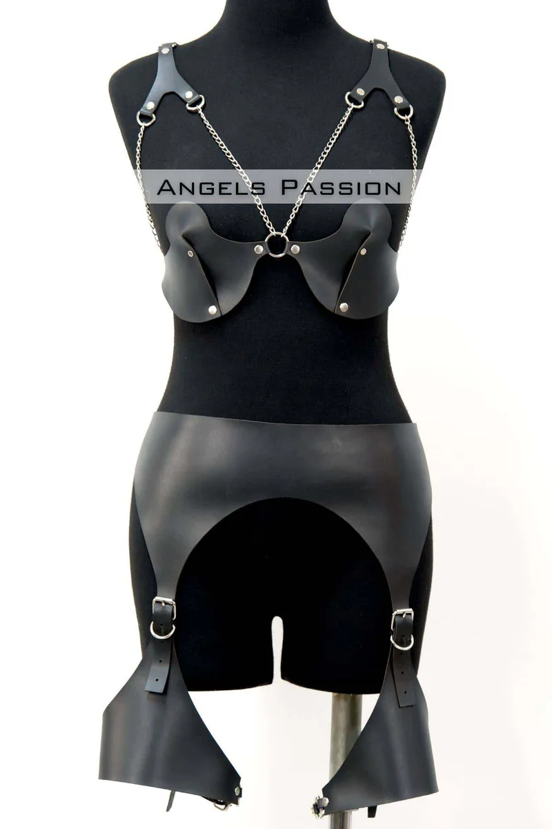 Erotic Leather Garter Harness Set, Women's Fantasy Underwear - APFT1220