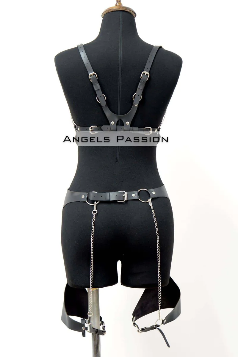 Erotic Leather Garter Harness Set, Women's Fantasy Underwear - APFT1220