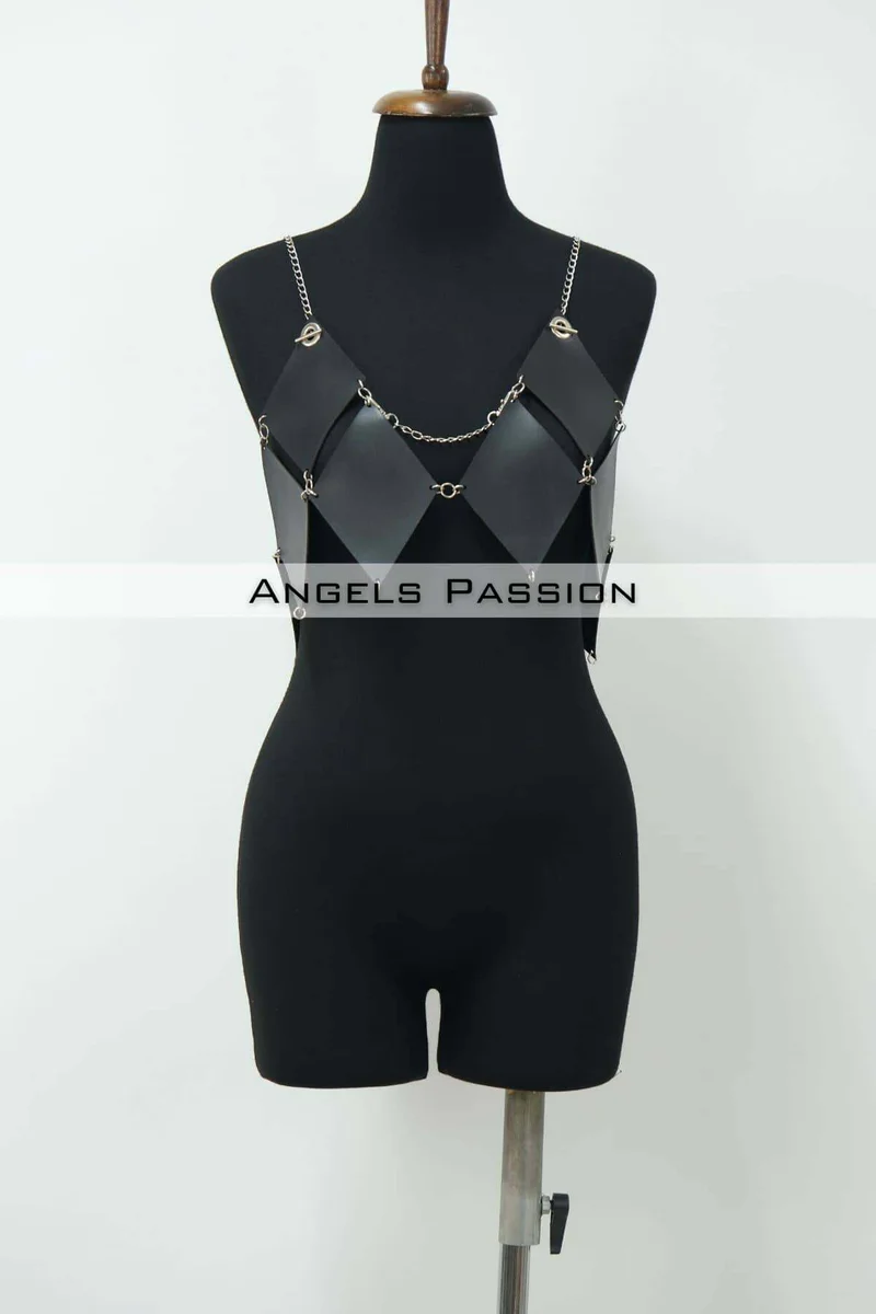 Geometric chest harness fashion accessory black vegan