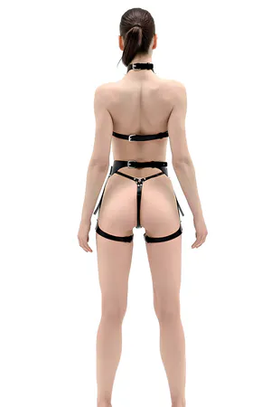 Fancy Leather Bra Set, Leather Harness Garter Set - APFT1405