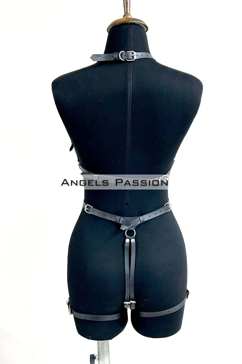 Leather Body Harness with Adjustable Straps & Chains