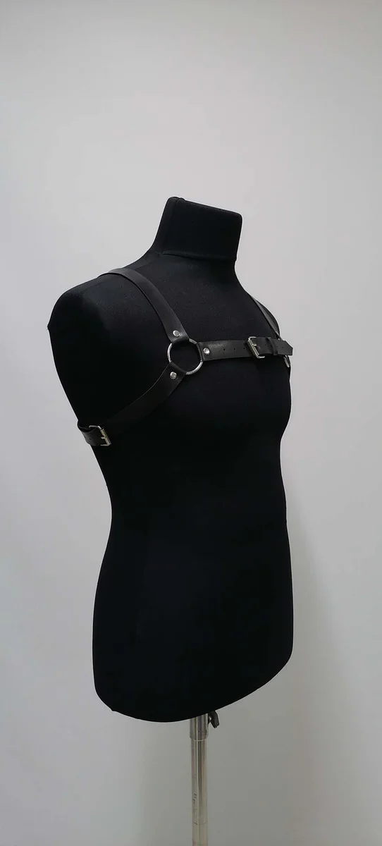 Vegan Leather Chest Harness Front View Adjustable