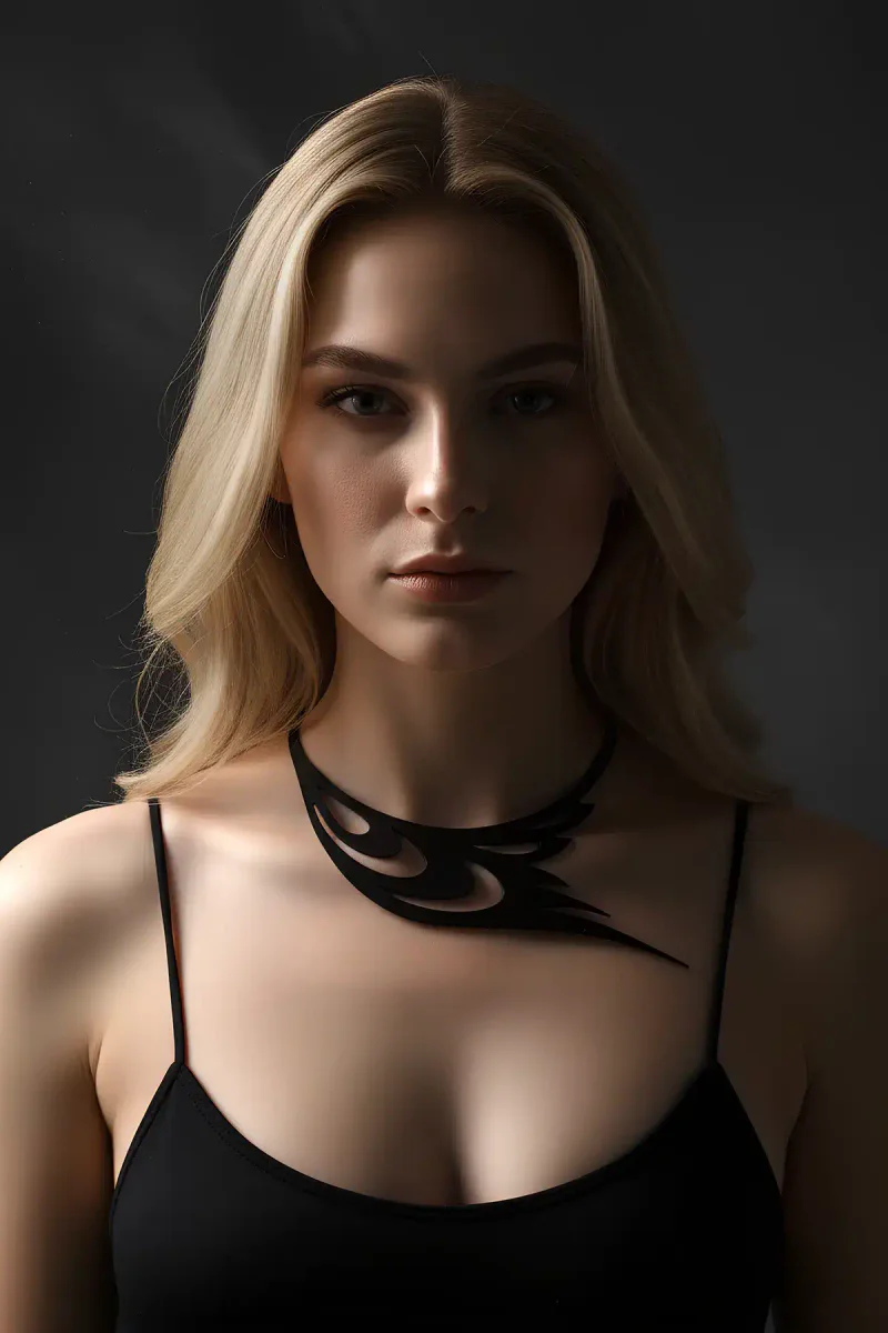 Black Leather Choker Necklace - Modern Tribal Statement Piece