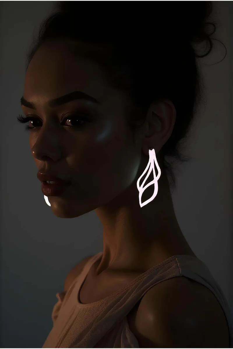 White Reflective Swirl Dangle Earrings Laser Cut Abstract Design