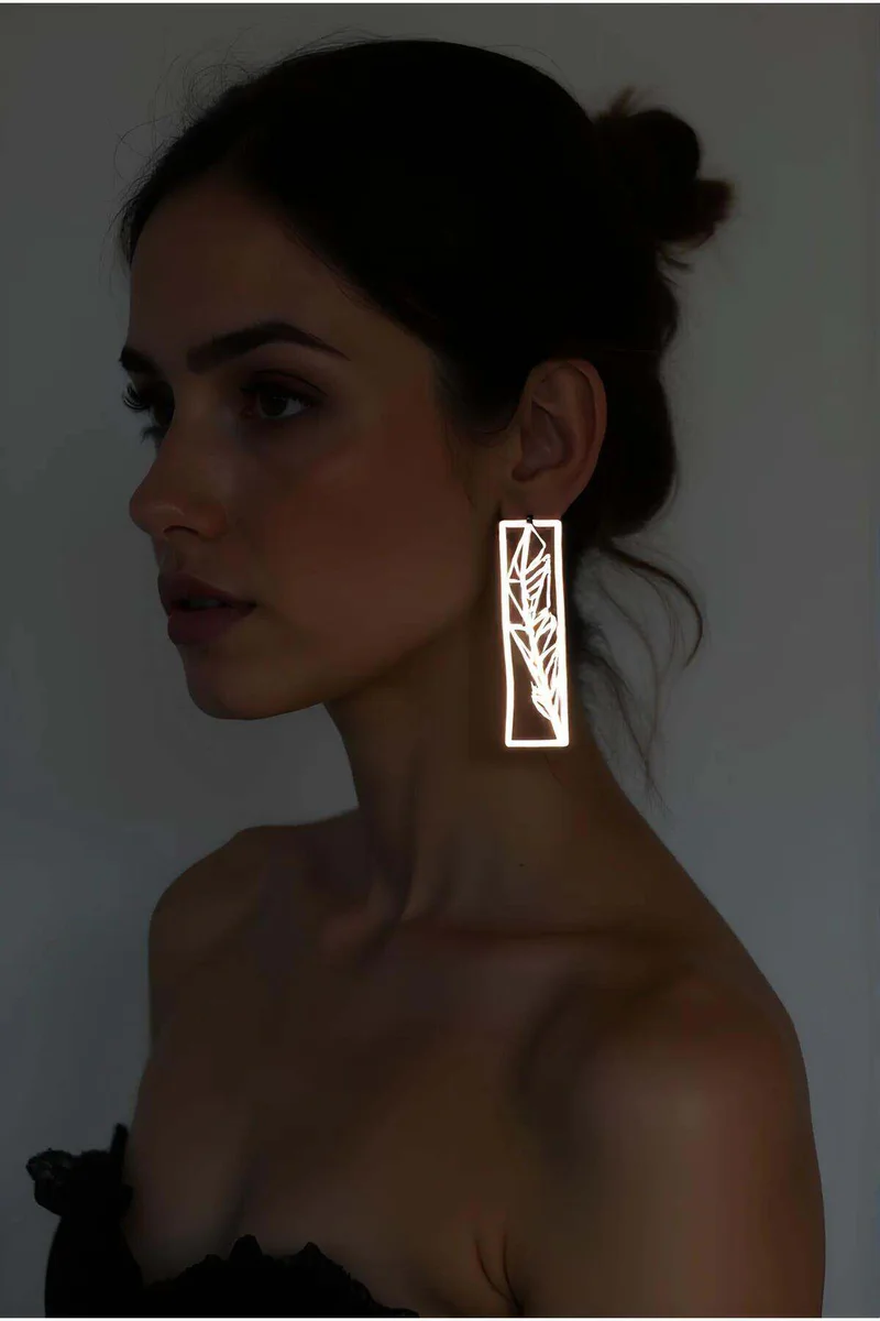 Reflective Feather Drop Earrings White Laser Cut Rectangle