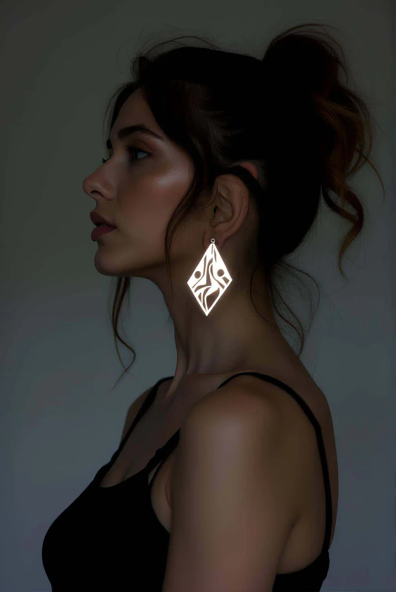 Geometric Reflective Earrings White Side View on