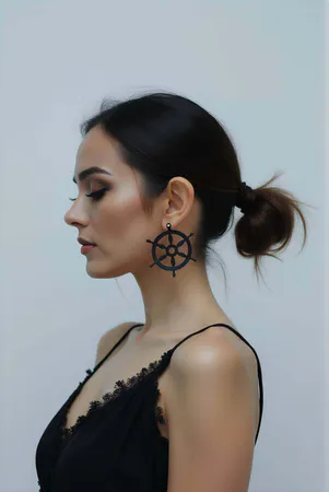 Black Rudder Earrings, Stylish Laser Cut Leather Earrings - APBJ021