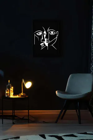 Cubism Abstract Faces with Reflectors on Skin, Reflective Painting Reflected in the Dark