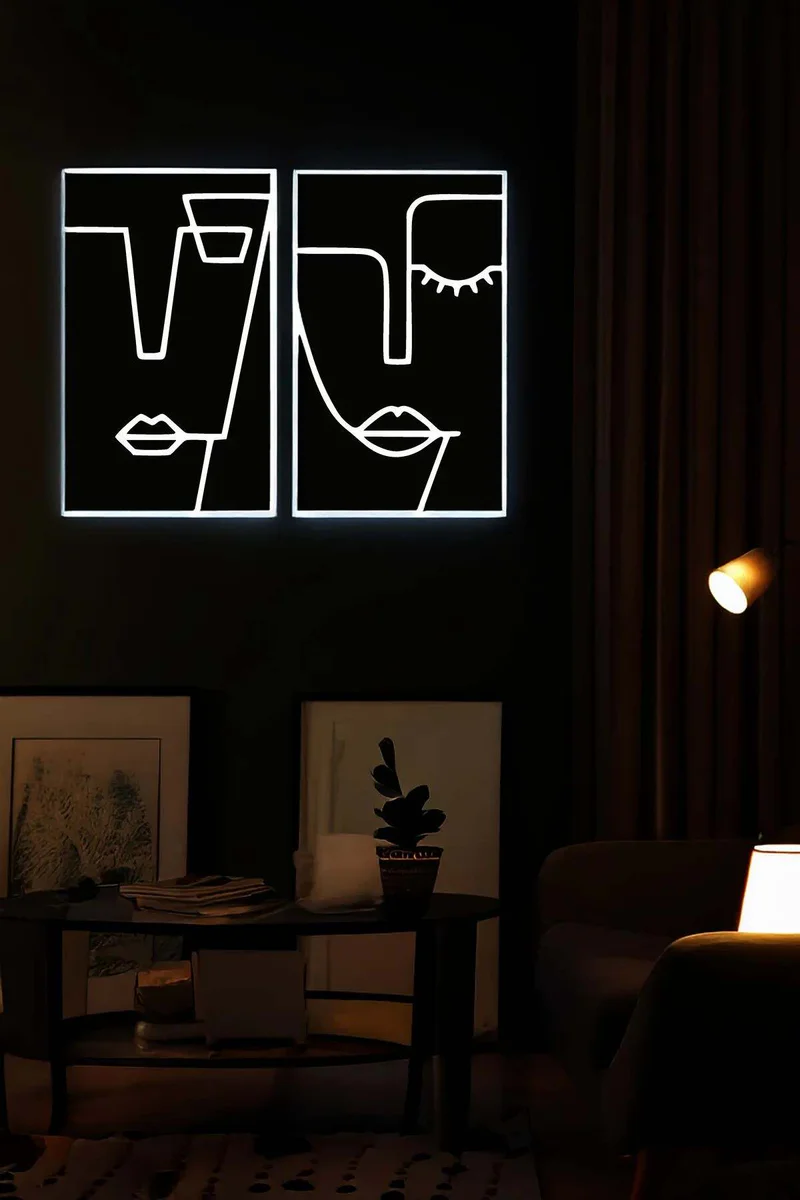 White reflective abstract line art panels, two