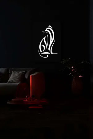 Reflective Cat Silhouette Decorative Painting with Black Leather Background