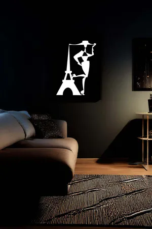 Reflective Eiffel Tower and Female Figure Leather Wall Painting