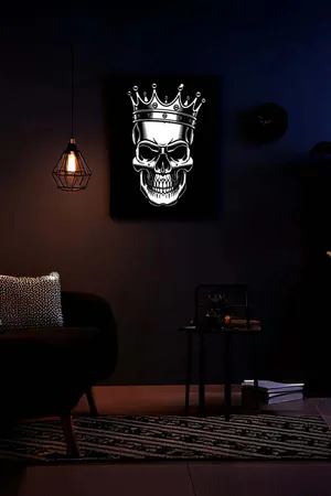 Reflective Crowned Skull Gothic Painting with Black Leather Background