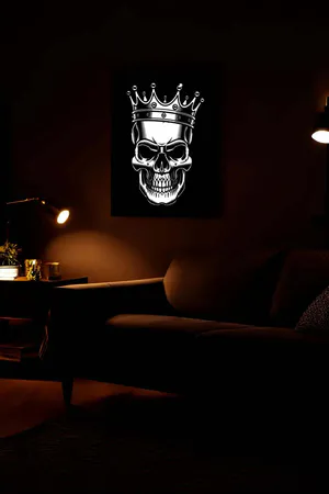 Reflective Crowned Skull Gothic Painting with Black Leather Background