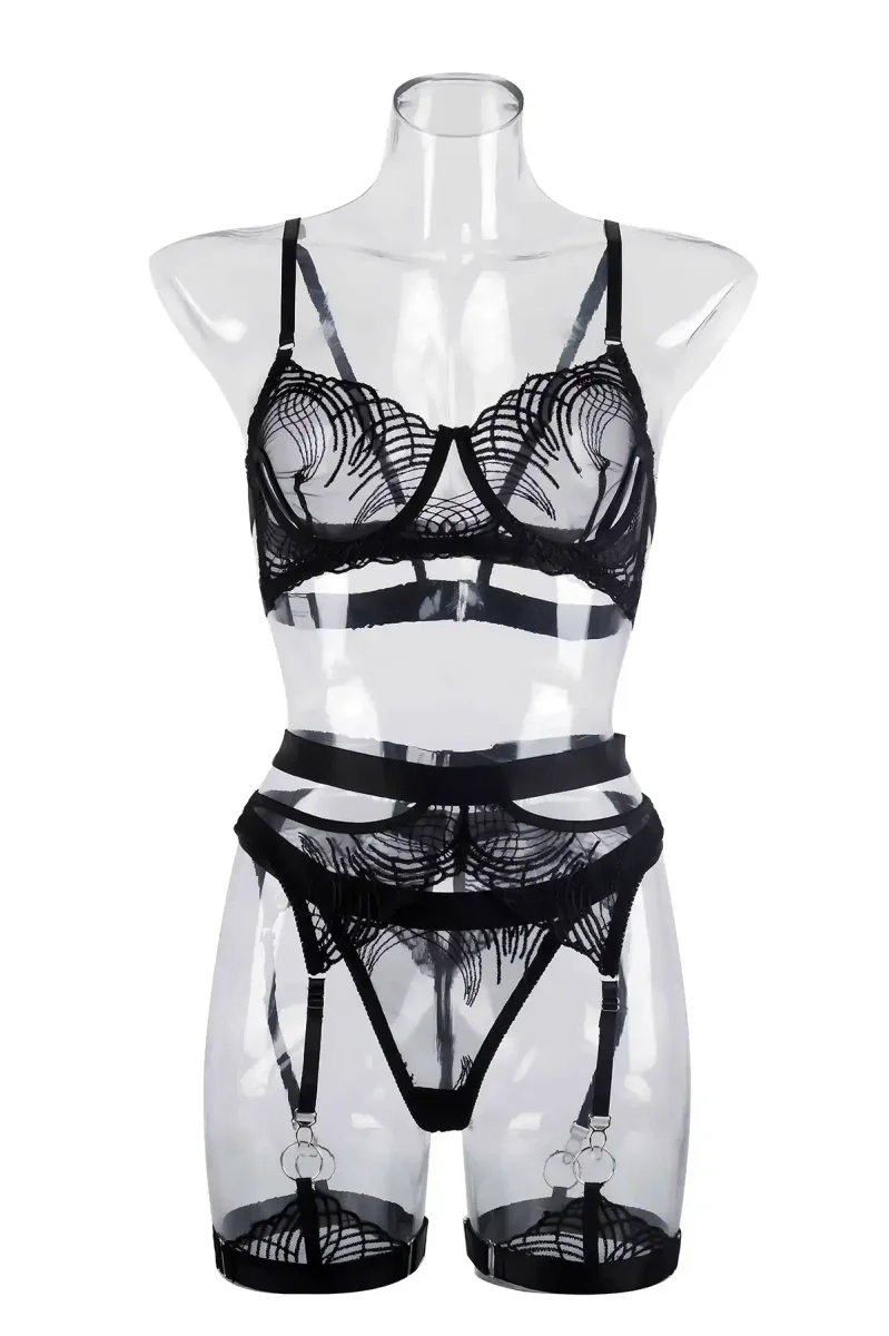 Strappy Garter Belt Black Lace High