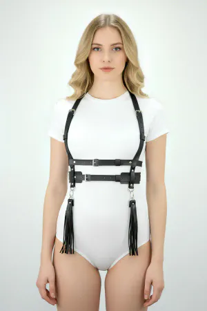 Püskül Detaylı Omuzdan Askılı Elbise Üzeri Şık Deri Bel Korse Kemer APFT638