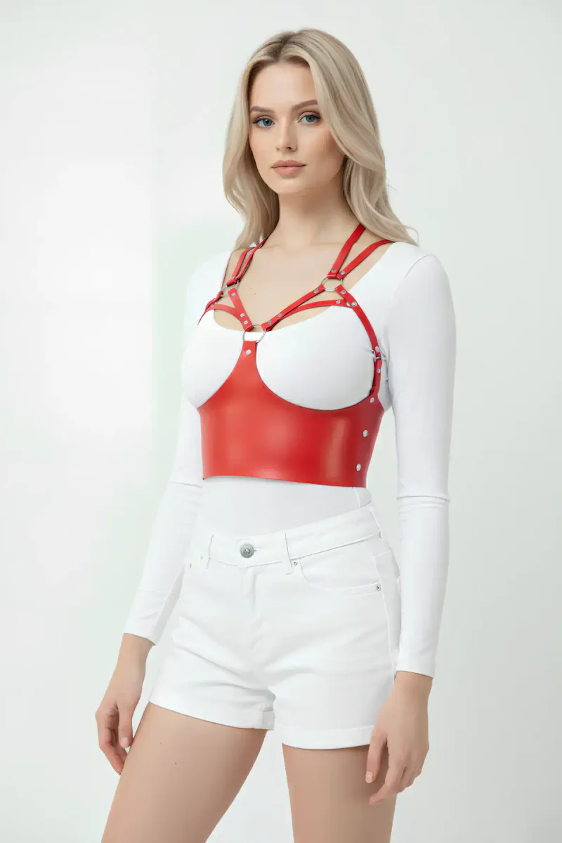 Strappy Chest Harness Red
