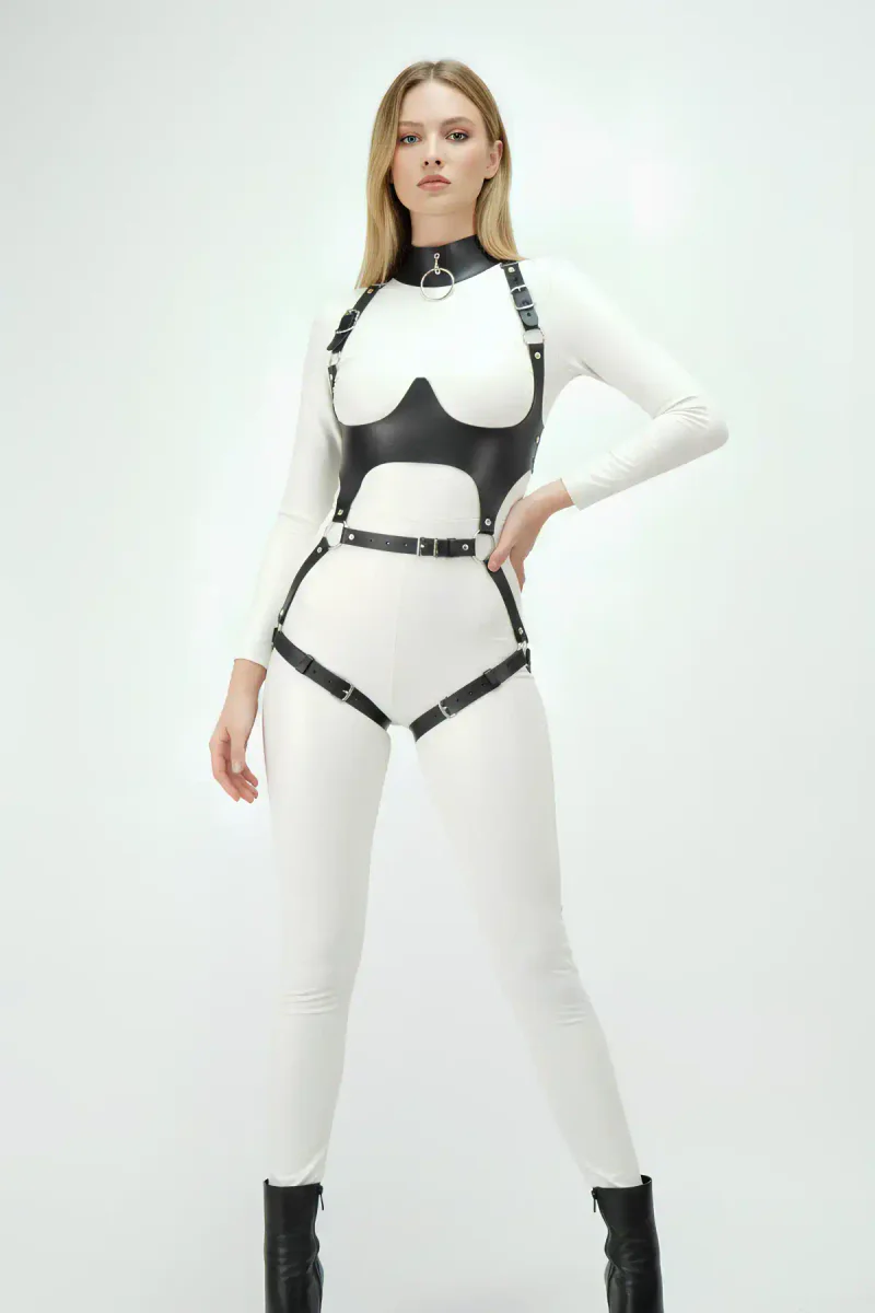 Underbust Leather Harness with Adjustable Straps for Women