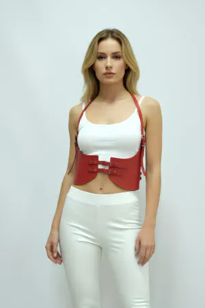 Red Color Thick Women's Belt, Dress Belt, Stylish Leather Belt, Leather Belt Harness - APFT605