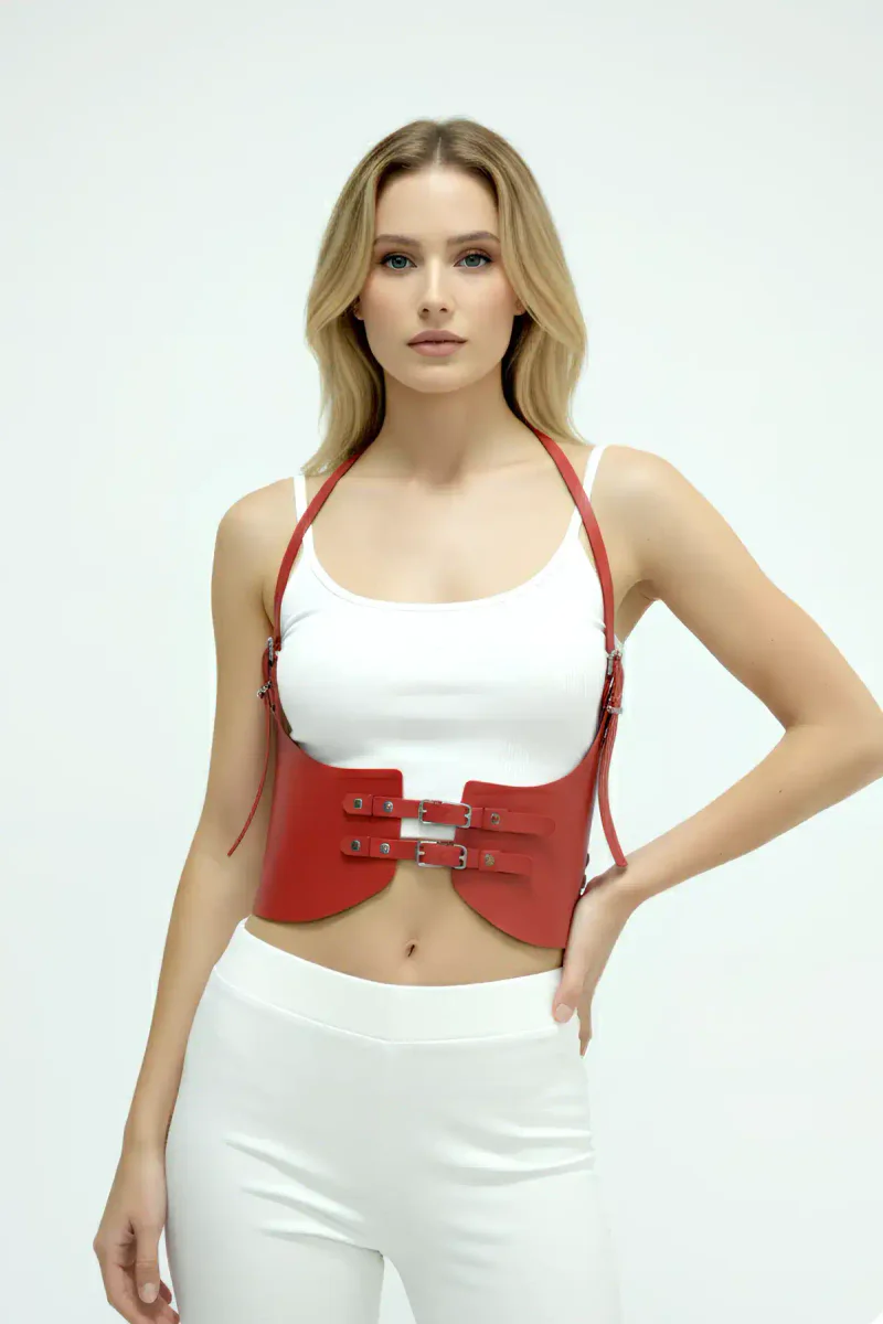 Red Color Thick Women's Belt, Dress Belt, Stylish Leather Belt, Leather Belt Harness - APFT605