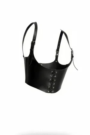 Shoulder Strap Leather Corset Belt, Black Women's Leather Belt - APFT1428